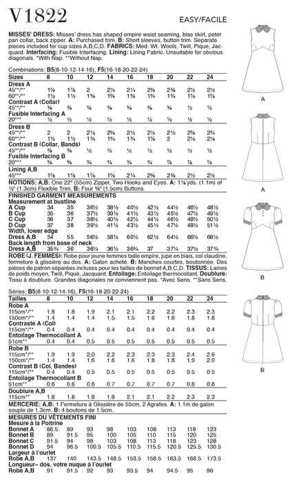 Vogue Sewing pattern 1822 Misses' Dress from Jaycotts Sewing Supplies