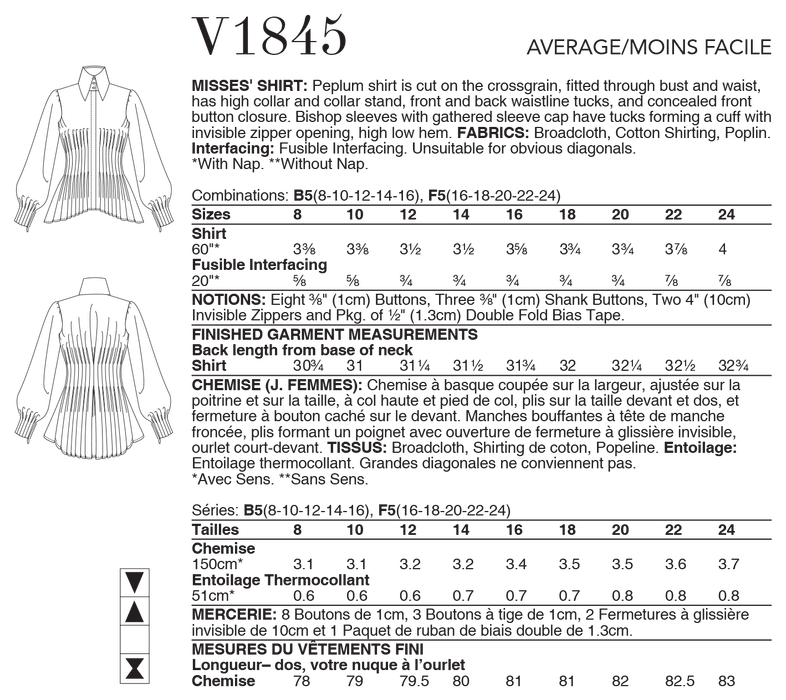 Vogue 1845 Misses Shirt pattern from Jaycotts Sewing Supplies