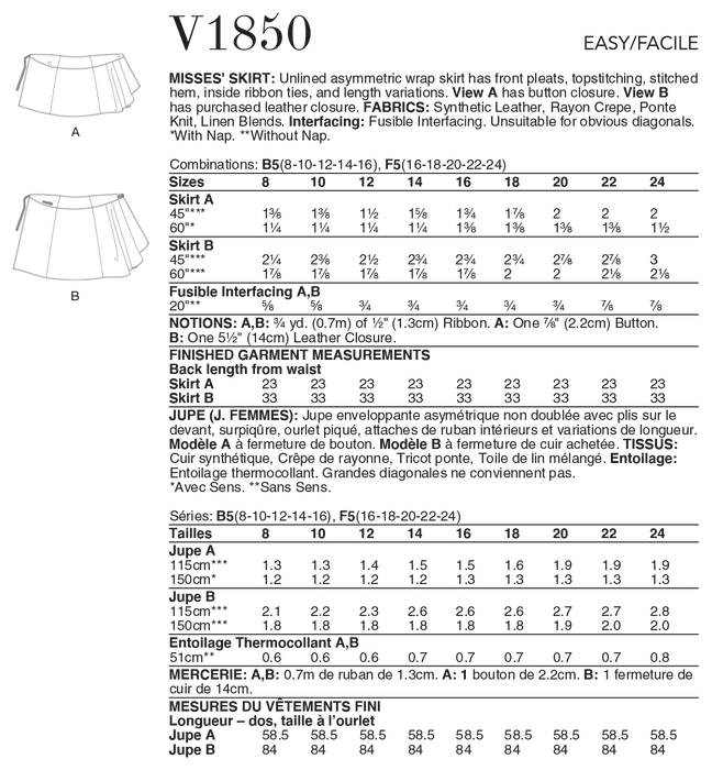 Vogue 1850 Misses Skirt pattern from Jaycotts Sewing Supplies