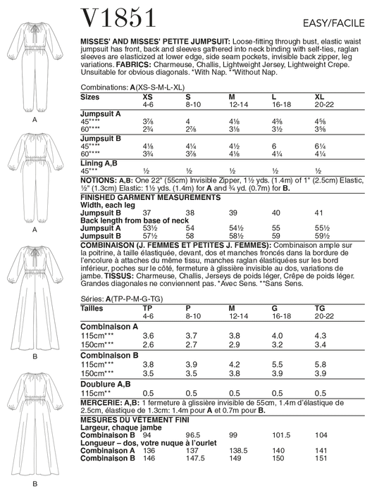 Vogue 1851 Misses \ Petite Jumpsuit pattern from Jaycotts Sewing Supplies