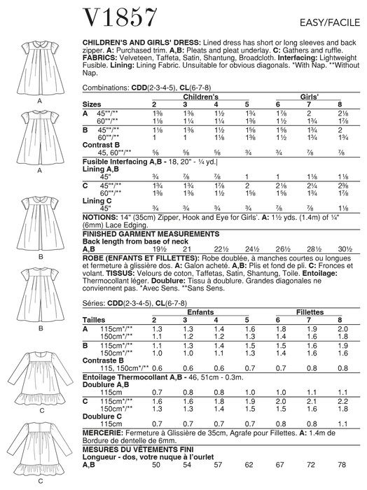 Vogue 1857 Childrens and Girls Dress pattern from Jaycotts Sewing Supplies
