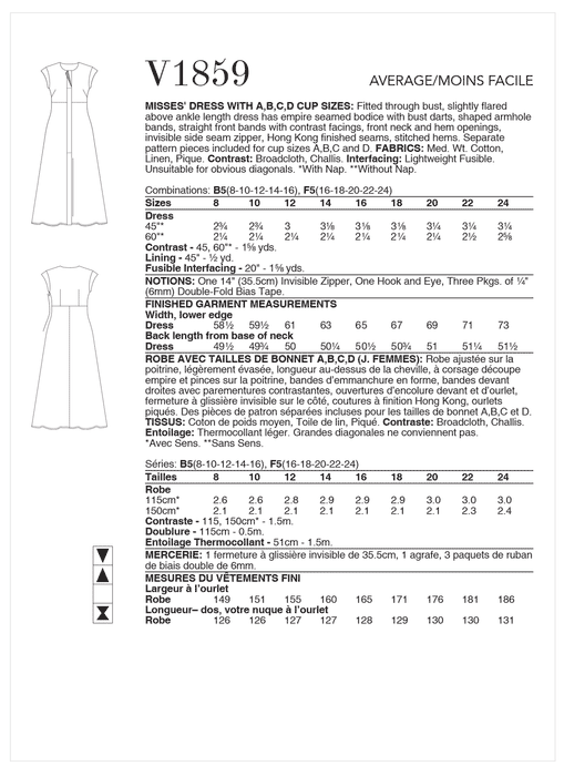 Vogue Sewing Pattern 1859 Misses' Dress from Jaycotts Sewing Supplies
