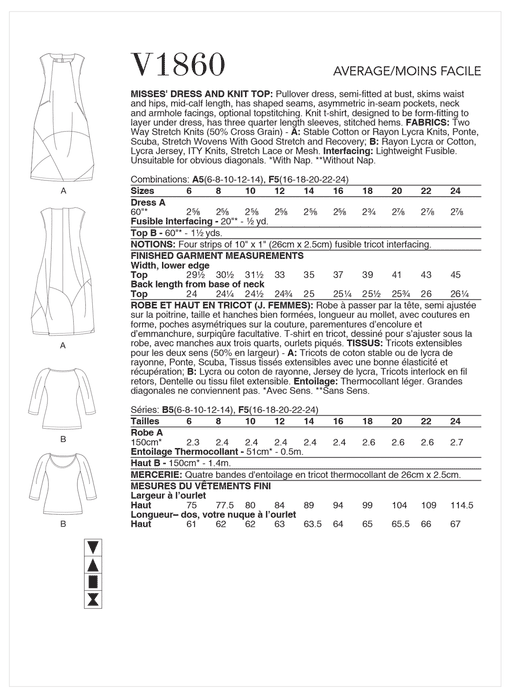 Vogue Sewing Pattern 1860 Misses' Dress and Knit Top from Jaycotts Sewing Supplies