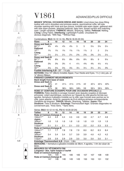 Vogue Sewing Pattern 1861 Misses' Special Occasion Dress and Sash from Jaycotts Sewing Supplies
