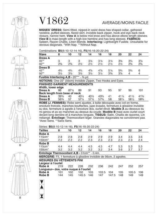 Vogue Sewing Pattern 1862 Misses' Dress from Jaycotts Sewing Supplies