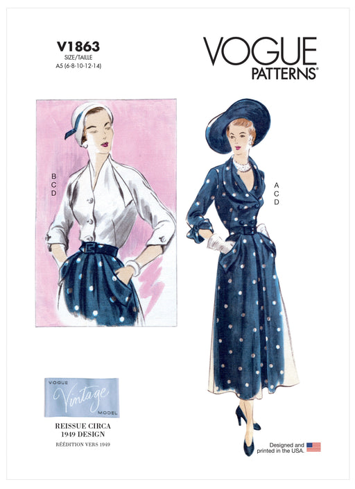 Vogue Vintage Pattern 1863 Misses' Blouse, Skirt and Belt from Jaycotts Sewing Supplies