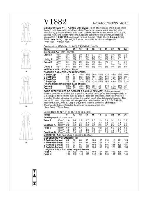 Vogue sewing pattern 1882 Misses' Dress from Jaycotts Sewing Supplies