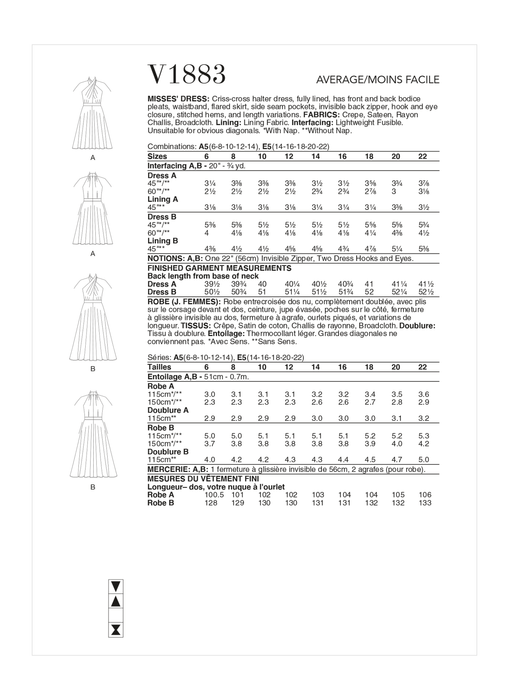 Vogue sewing pattern 1883 Criss Cross Halter Dress from Jaycotts Sewing Supplies