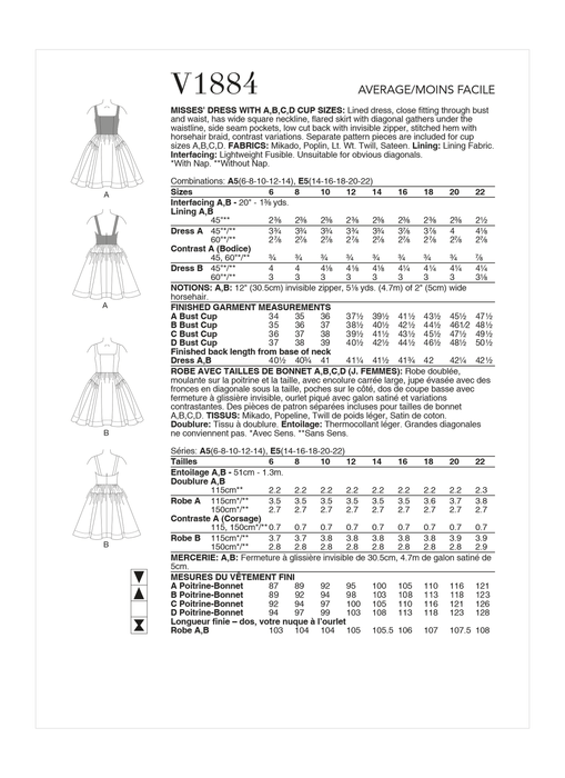 Vogue sewing pattern 1884 Misses' Dress from Jaycotts Sewing Supplies