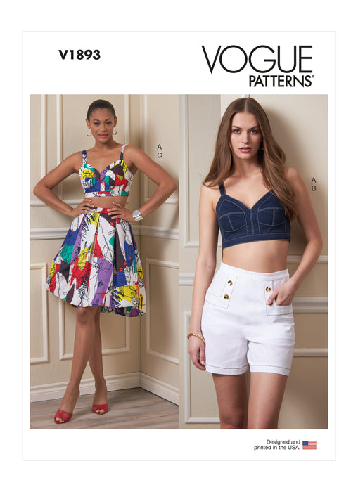 Vogue sewing pattern 1893 Summer Top, Shorts and Skirt from Jaycotts Sewing Supplies