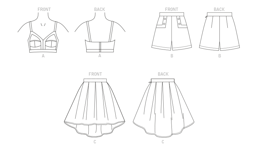 Vogue sewing pattern 1893 Summer Top, Shorts and Skirt from Jaycotts Sewing Supplies