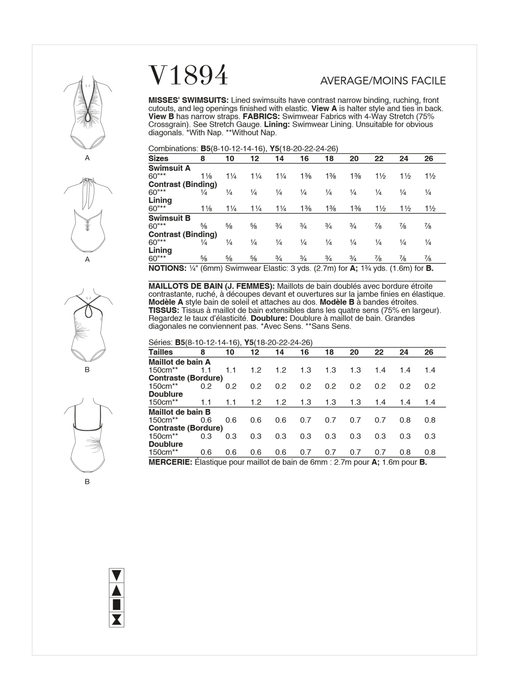 Vogue sewing pattern 1894 Misses' Swimsuits from Jaycotts Sewing Supplies