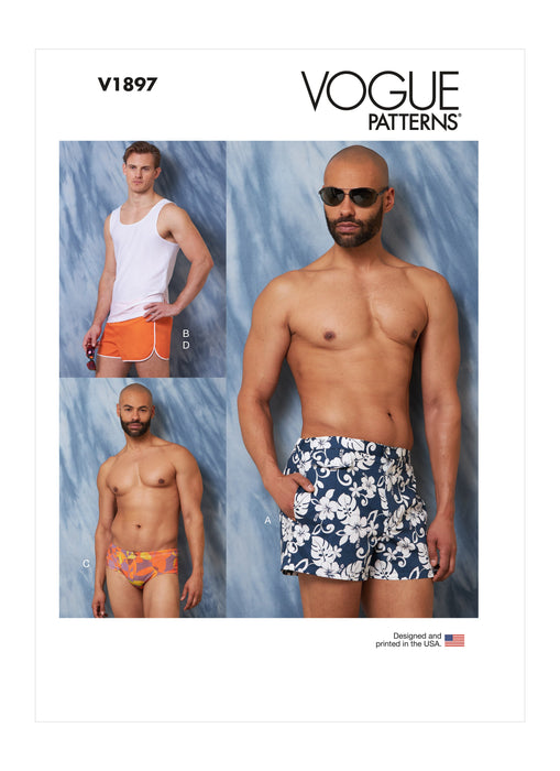 Vogue sewing pattern 1897 Men's Swimming Shorts and Vest from Jaycotts Sewing Supplies