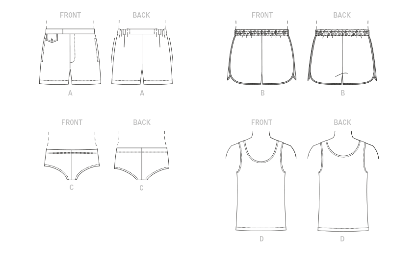 Vogue sewing pattern 1897 Men's Swimming Shorts and Vest from Jaycotts Sewing Supplies
