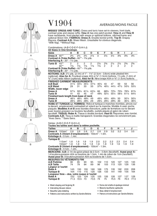Vogue sewing pattern 1904 Misses' Dress and Tunic by Sandra Betzina from Jaycotts Sewing Supplies