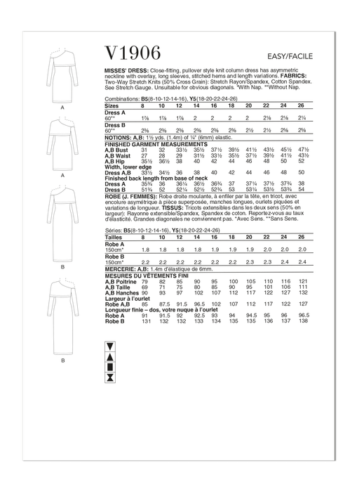 Vogue sewing pattern 1906 Misses' Dress from Jaycotts Sewing Supplies