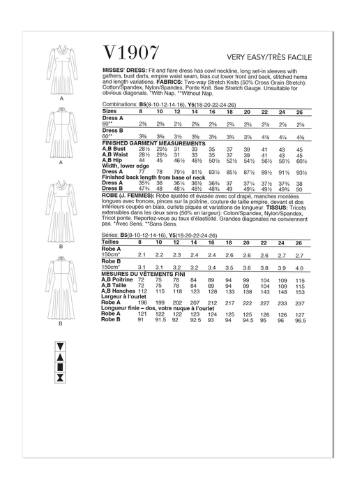 Vogue sewing pattern 1907 Misses' Dress from Jaycotts Sewing Supplies