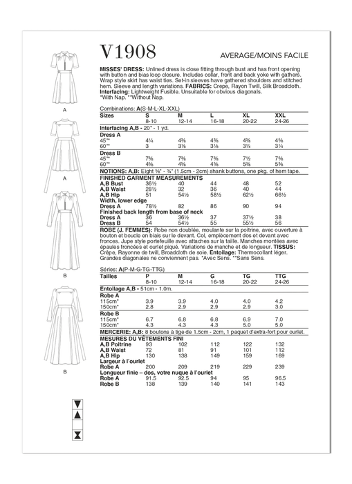 Vogue sewing pattern 1908 Misses' Dress from Jaycotts Sewing Supplies