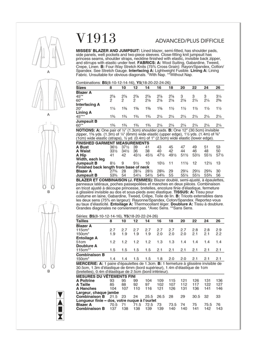 Vogue sewing pattern 1913 Misses' Blazer and Jumpsuit from Jaycotts Sewing Supplies