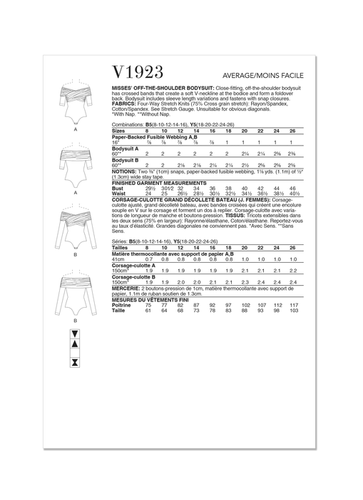 Vogue Sewing Pattern 1923 Off-The-Shoulder Bodysuit from Jaycotts Sewing Supplies