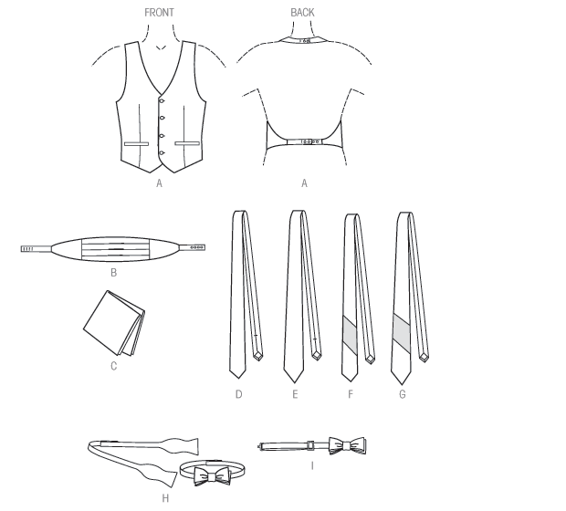 Vogue Pattern 9073 Men's Waistcoat, Cummerbund, Pocket Square from Jaycotts Sewing Supplies