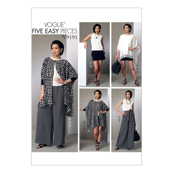 Vogue Pattern 9191 Ponchos, Back-Pleat Top, Shorts & Wrap Pants from Jaycotts Sewing Supplies