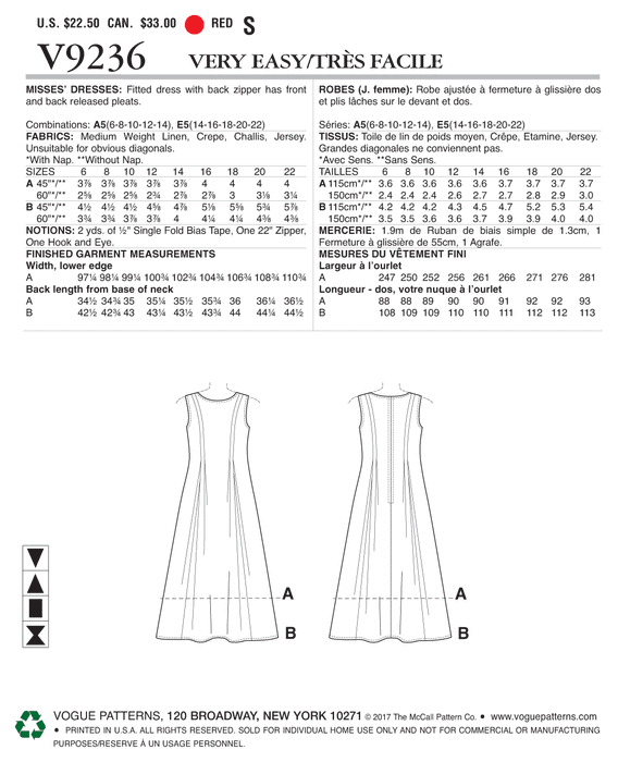 Vogue 9236 Released-Pleat Fit-and-Flare Dresses Pattern from Jaycotts Sewing Supplies