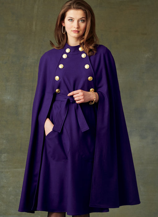 Vogue Pattern 9288 Cape with Stand Collar, Pockets, and Belt from Jaycotts Sewing Supplies