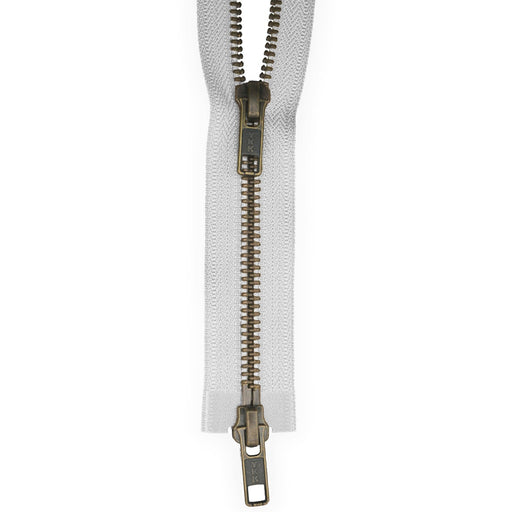 YKK Antique Brass Two Way Open End Zip, WHITE from Jaycotts Sewing Supplies