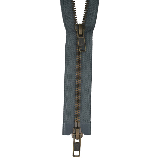 YKK Antique Brass Two Way Open End Zip, GREY from Jaycotts Sewing Supplies