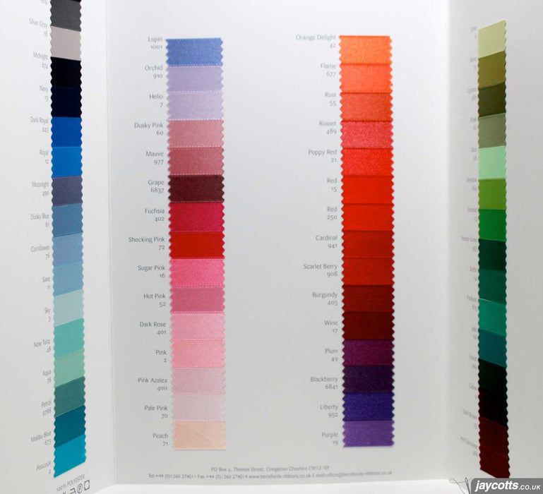 Berisfords Double Sided Satin Ribbon Sample Card from Jaycotts Sewing Supplies