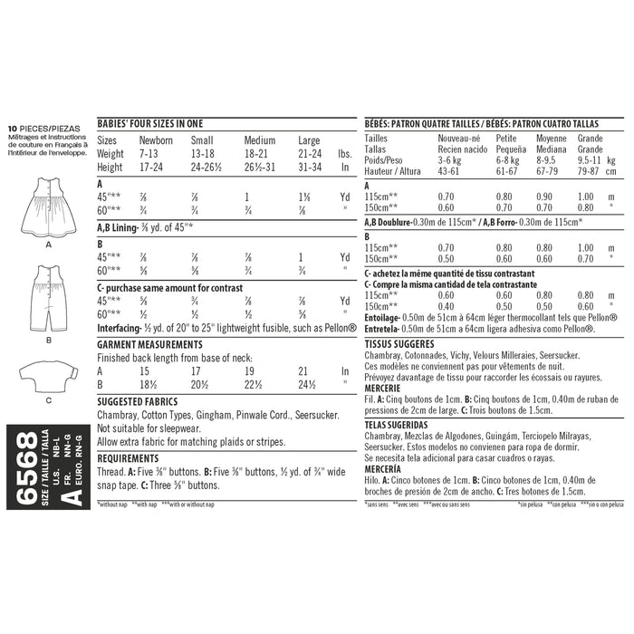 NL6568 Pattern for Babies' Dress and Romper from Jaycotts Sewing Supplies