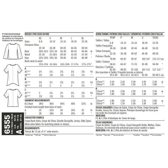 NL6555 Women's Keyhole Shirt Pattern from Jaycotts Sewing Supplies