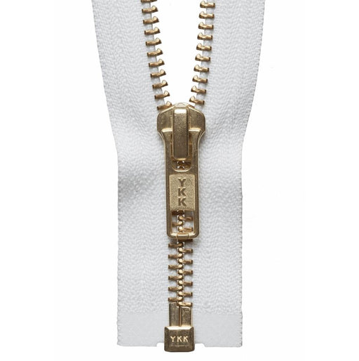 YKK Open End Zip Gold Teeth | White from Jaycotts Sewing Supplies