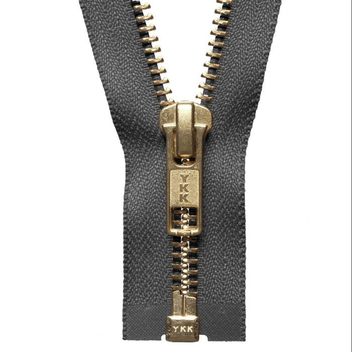 YKK Open End Zip Gold Teeth | Grey from Jaycotts Sewing Supplies