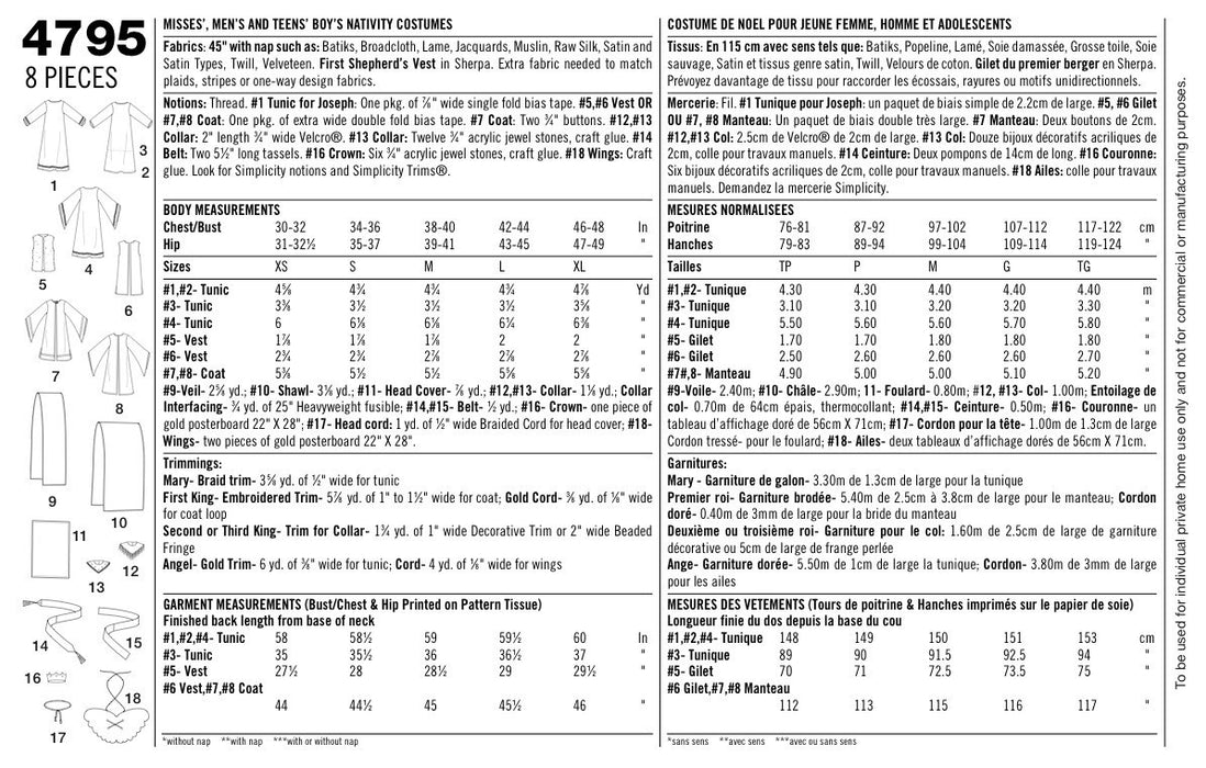 Simplicity Pattern 4795 Misses', Men's or Teens' Nativity Costumes from Jaycotts Sewing Supplies