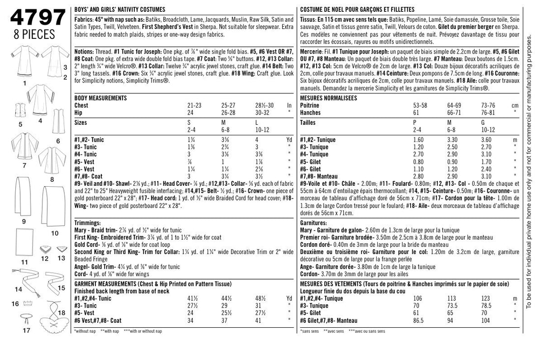 Simplicity Pattern 4797 Boys' and Girls' Nativity Costumes. from Jaycotts Sewing Supplies