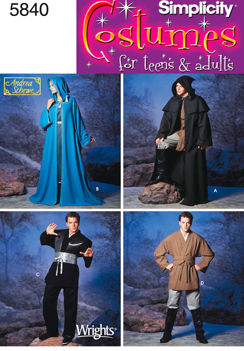 Simplicity Pattern 5840  Unisex Hooded Capes and Mens Fantasy Costumes. from Jaycotts Sewing Supplies