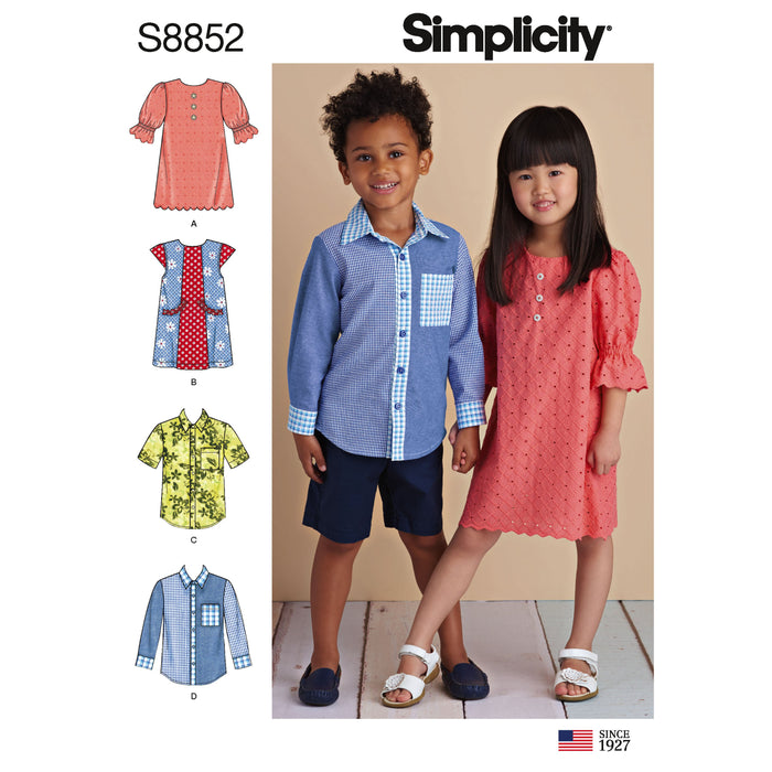 Simplicity Pattern 8852 Child's Dresses and Shirt Sewing Pattern from Jaycotts Sewing Supplies