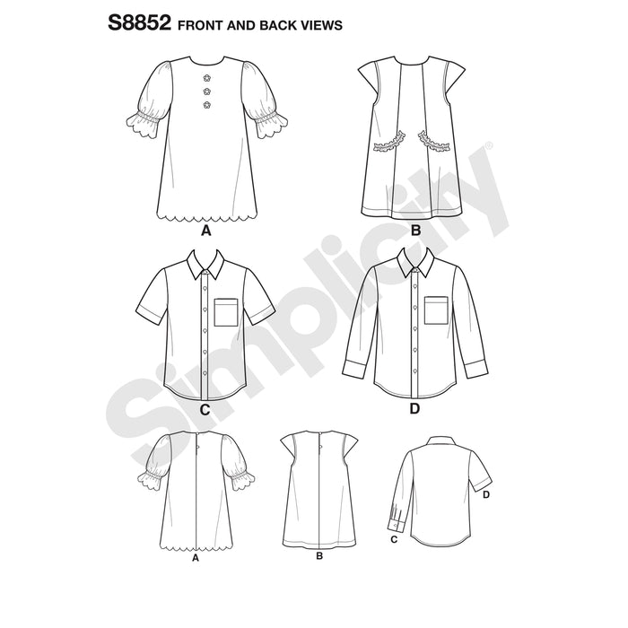 Simplicity Pattern 8852 Child's Dresses and Shirt Sewing Pattern from Jaycotts Sewing Supplies