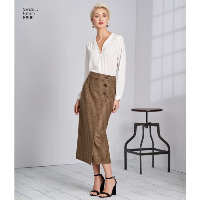 Simplicity Pattern 8699 Buttoned wrap front skirts from Jaycotts Sewing Supplies