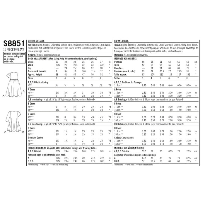 Simplicity Pattern 8851 Child's Dresses Sewing Pattern from Jaycotts Sewing Supplies