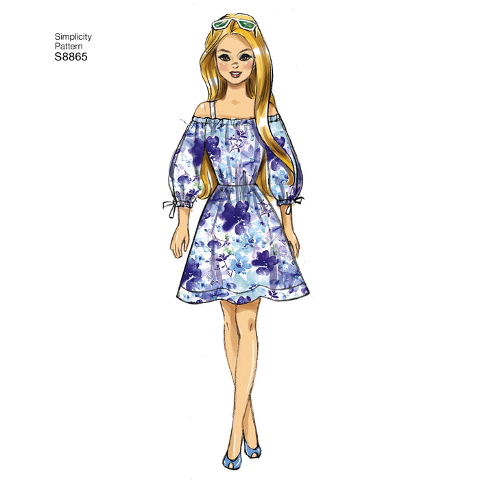 Simplicity 8865 11-1/2inch fashion doll clothes sewing pattern from Jaycotts Sewing Supplies