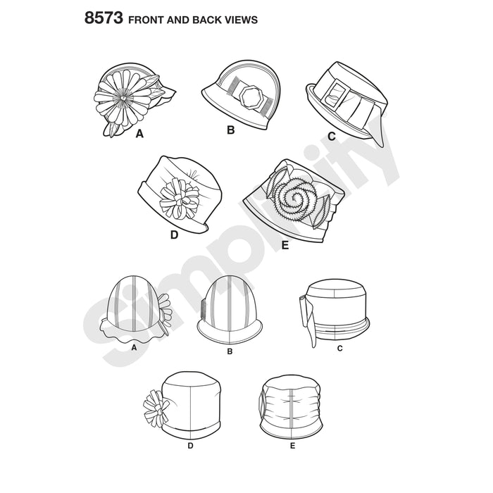 Simplicity Pattern 8573 womens flapper hats in three-sizes from Jaycotts Sewing Supplies