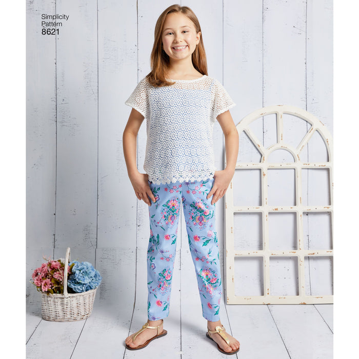 Simplicity Pattern 8621 girls dress top pants and camisole from Jaycotts Sewing Supplies