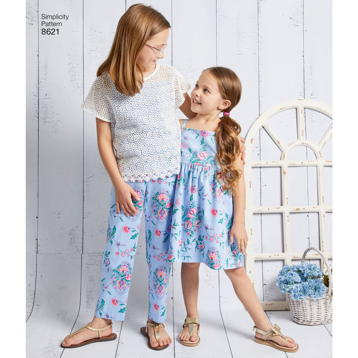 Simplicity Pattern 8621 girls dress top pants and camisole from Jaycotts Sewing Supplies