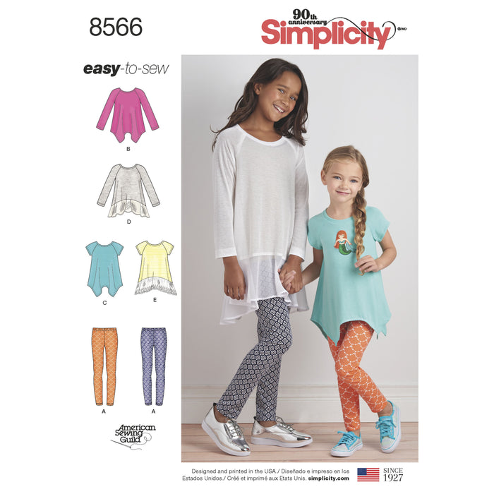 Simplicity Pattern 8566 childs girls tunics leggings from Jaycotts Sewing Supplies