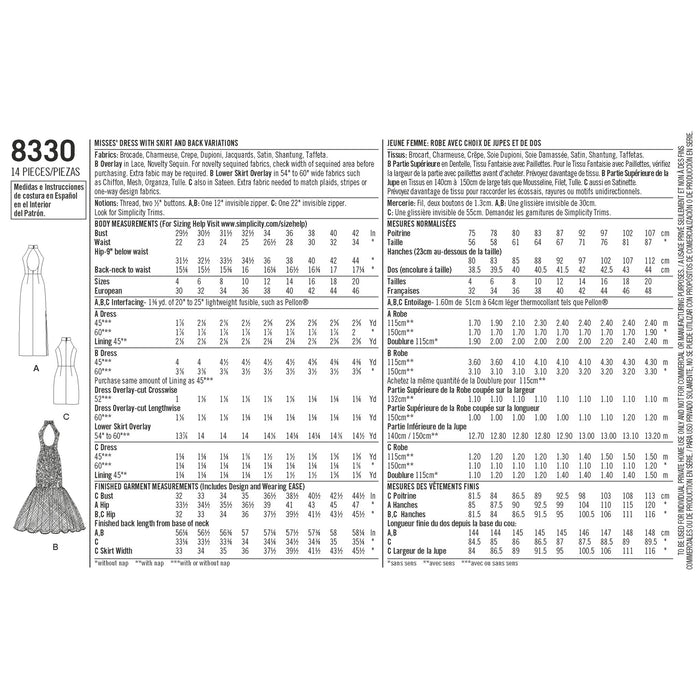 Simplicity Pattern 8330 misses dress with skirt and back variations from Jaycotts Sewing Supplies