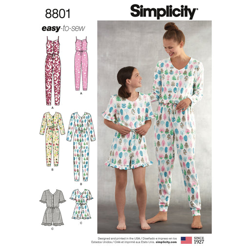 Simplicity Pattern 8801 girls and misses knit jumpsuit romper from Jaycotts Sewing Supplies
