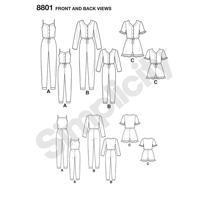 Simplicity Pattern 8801 girls and misses knit jumpsuit romper from Jaycotts Sewing Supplies